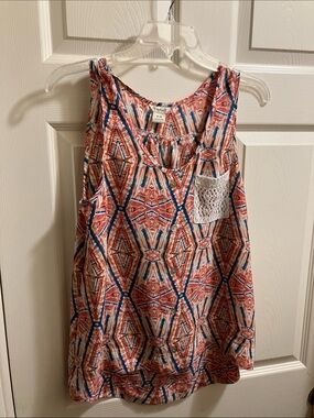 Ariat Coral, Navy & Teal Patterned Sleeveless Top